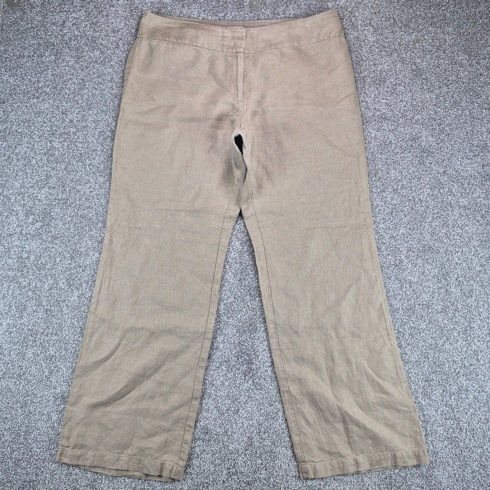 Eileen Fisher 100% Linen Pants Womens 14 Brown Wide Leg Minimalist